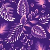 patrón tropical con plantas abstractas y hojas monocromáticas sobre fondo púrpura. estilo hawaiano. patrón sin costuras con hojas y plantas coloridas. colorido floral con estilo. diseño de verano. otoño vector