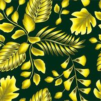 verano tropical de patrones sin fisuras de moda con plantas amarillas abstractas color monocromático sobre fondo oscuro. diseño vectorial impresión de la selva. fondo floral. trópicos exóticos. diseño de verano. primavera vector