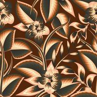 realistic tropical leaves seamless pattern with bright orange plants and dark color combination on delicate background. floral background. decorative wallpaper. jungle print. summer design. autumn vector