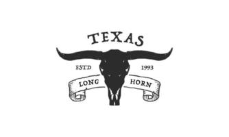 Texas Longhorn, Country Western Bull Cattle Vintage Label Logo Design vector