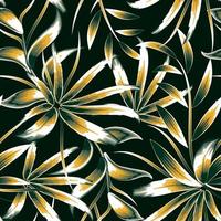 exotic abstract green bamboo leaf tropical seamless pattern plants with yellow and white color combination on black background fashionable. Vector design. Jungle print. summer