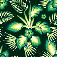 colorful tropical seamless pattern plants foliage with fashionable fern leaves and abstract flower in monochromatic color style. vector design. jungle print. Exotic tropics summer. nature background