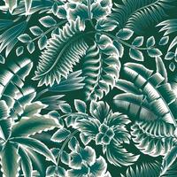 Exotic illustrations with tropical plant elements seamless pattern. Vintage tropic leaves pattern design. Tropical pattern with abstract plant and leaves on night background. nature wallpaper. spring vector