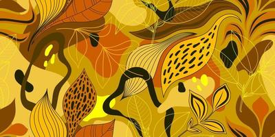 VECTOR SEAMLESS YELLOW BACKGROUND WITH MULTICOLORED ABSTRACT SPOTS AND TWIGS