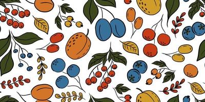 WHITE VECTOR SEAMLESS PATTERN WITH COLORFUL FRUITS AND BERRIES