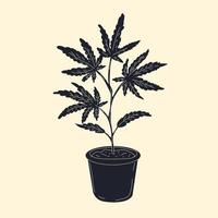 llustration of the green bush of the plant hemp.  Cartoon vector illustration