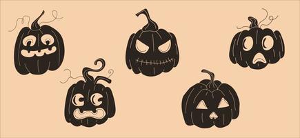 Set of halloween pumpkins, funny faces.Vector set in cartoon style. All elements are isolated vector