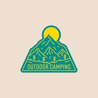 Outdoor camping mono line mountain design for badge patch emblem graphic vector art t-shirt design