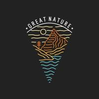 The Great Nature Mountain Wildlife in mono line art vector