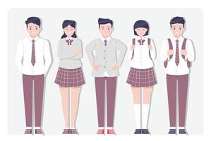 estudiante con colección de personajes uniformes vector