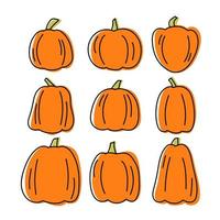 Halloween pumpkin set on white isolated background, linart vector