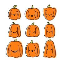 Halloween pumpkin set on white isolated background, linart vector