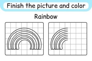 Complete the picture rainbow. Copy the picture and color. Finish the image. Coloring book. Educational drawing exercise game for children vector