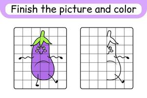 Complete the picture eggplant. Copy the picture and color. Finish the image. Coloring book. Educational drawing exercise game for children vector