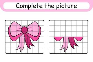 Complete the picture bow. Copy the picture and color. Finish the image. Coloring book. Educational drawing exercise game for children vector