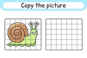 Copy the picture and color snail. Complete the picture. Finish the image. Coloring book. Educational drawing exercise game for children vector