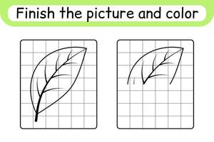 Complete the picture leaf. Copy the picture and color. Finish the image. Coloring book. Educational drawing exercise game for children vector