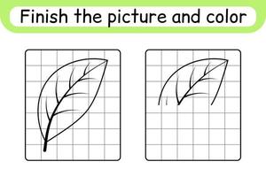 Complete the picture leaf. Copy the picture and color. Finish the image. Coloring book. Educational drawing exercise game for children vector