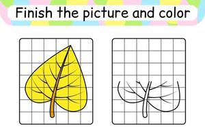 Complete the picture leaf birch. Copy the picture and color. Finish the image. Coloring book. Educational drawing exercise game for children vector