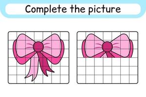 Complete the picture bow. Copy the picture and color. Finish the image. Coloring book. Educational drawing exercise game for children vector