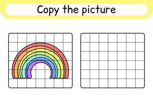 copia la imagen y colorea el arcoíris. completa la imagen terminar la imagen. libro de colorear. juego educativo de ejercicios de dibujo para niños vector