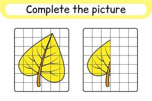 Complete the picture leaf birch. Copy the picture and color. Finish the image. Coloring book. Educational drawing exercise game for children vector