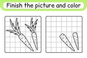 completa la imagen zanahoria. copiar la imagen y el color. terminar la imagen. libro de colorear. juego educativo de ejercicios de dibujo para niños vector