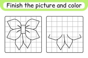 Complete the picture bow. Copy the picture and color. Finish the image. Coloring book. Educational drawing exercise game for children vector