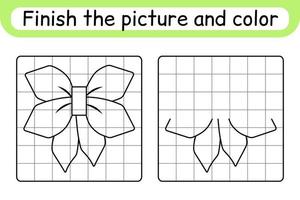 Complete the picture bow. Copy the picture and color. Finish the image. Coloring book. Educational drawing exercise game for children vector