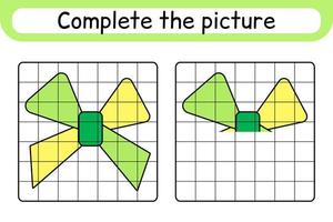 Complete the picture bow. Copy the picture and color. Finish the image. Coloring book. Educational drawing exercise game for children vector