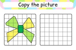 copia la imagen y el lazo de color. completa la imagen terminar la imagen. libro de colorear. juego educativo de ejercicios de dibujo para niños vector