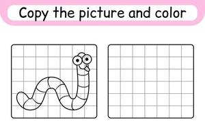 Copy the picture and color worm. Complete the picture. Finish the image. Coloring book. Educational drawing exercise game for children vector