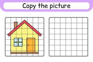 Copy the picture and color home. Complete the picture. Finish the image. Coloring book. Educational drawing exercise game for children vector