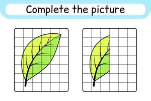 completar la hoja de imagen. copiar la imagen y el color. terminar la imagen. libro de colorear. juego educativo de ejercicios de dibujo para niños vector