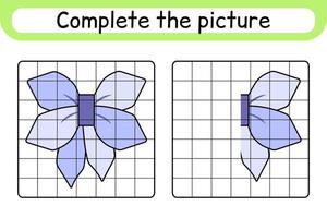 Complete the picture bow. Copy the picture and color. Finish the image. Coloring book. Educational drawing exercise game for children vector