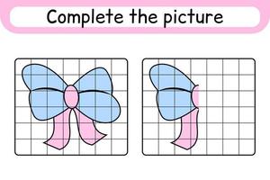 Complete the picture bow. Copy the picture and color. Finish the image. Coloring book. Educational drawing exercise game for children vector