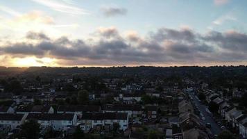 Beautiful Aerial View of British City Residentials at Sunset Golden Hour Time video