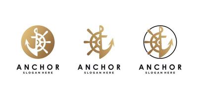 conjunto de paquete de diseño de logotipo de ancla para icono de marinero con concepto creativo vector premium