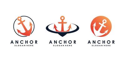 conjunto de paquete de diseño de logotipo de ancla para icono de marinero con concepto creativo vector premium