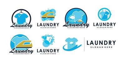 Set of laundry logo design bundle for cloth wash business icon with creative concept Premium Vector