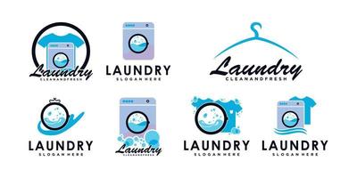 Set of laundry washing machine logo design bundle with unique concept Premium Vector