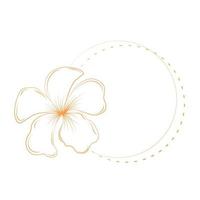 Round frame with Plumeria flower and butterfly. Vector stock illustration. Delicate butterfly wings. Elegant design for invitations, postcards, avatars for social networks. Isolated on a white