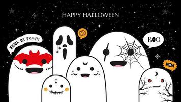 banner de feliz halloween con lindos fantasmas blancos vector