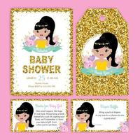 Yellow princess baby shower invitation set vector