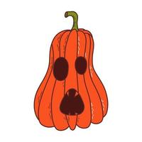 Cute pumpkin with funny face. Halloween element. Vector illustration in hand drawn style