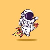 cute illustration of astronaut riding a rocket into space vector