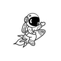 Coloring Book of astronaut riding a rocket into space vector