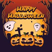 happy halloween background with pumpkin and ghost on spooky tree vector