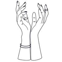 Women's hands. Female hands with various gestures. Perfect for logos, prints, patterns, posters and other designs. Vector illustration fashionable minimalistic linear style.