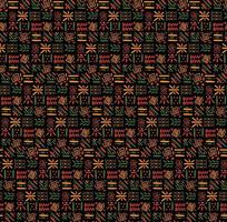 African clash ethnic tribal seamless pattern background. Vector red, yellow, green symbols, square repeat lines backdrop for Black History Month, Juneteenth, Kwanzaa print, banner, wallpaper